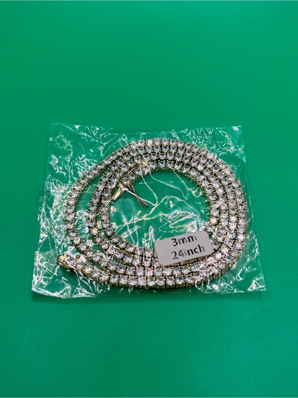3mm Gold Moissanite Tennis Chain VVS1 24 Inch Mens Necklace No Pass New